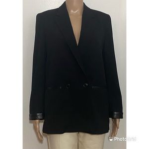 RALPH LAUREN Black Label Leather Trim Livingston Double-Breasted Jacket
